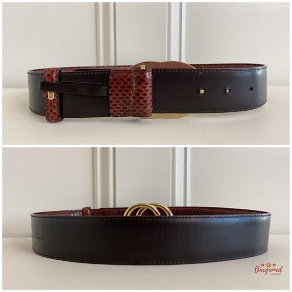 Authentic Gucci Maroon Python Leather Gold Interlocking G Buckle Belt Size 75/30 - Picture 7 of 13